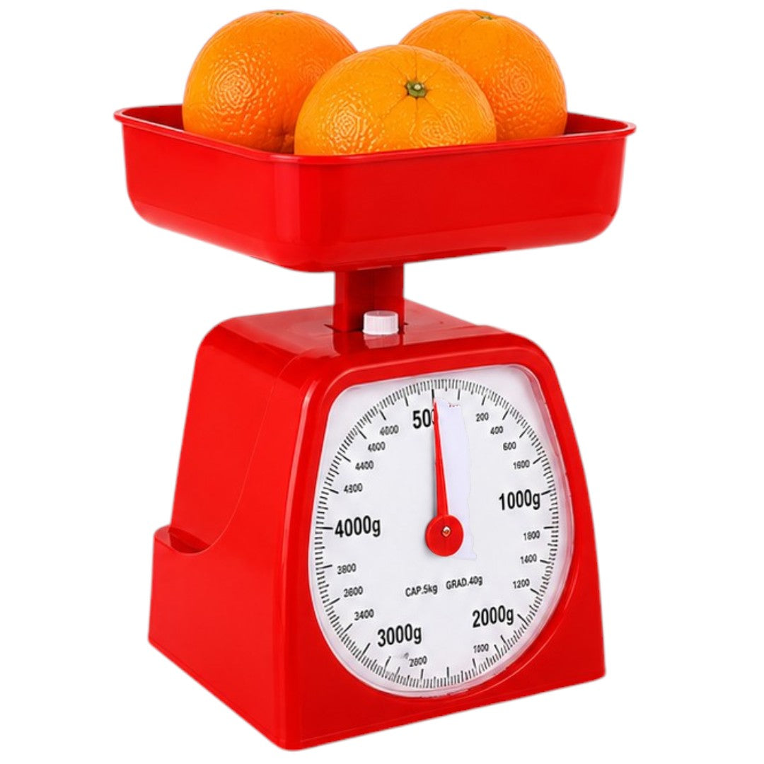 Balanza Aguja De Cocina Analógica 5kg Con Bandeja Precisión 40g Rojo
