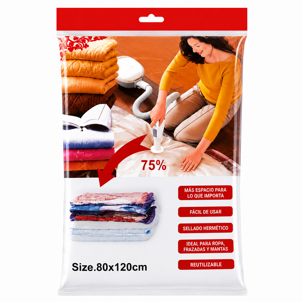 Bolsa al Vacío 120x80cm Guarda Ropa Frazadas Mantas Organizadora