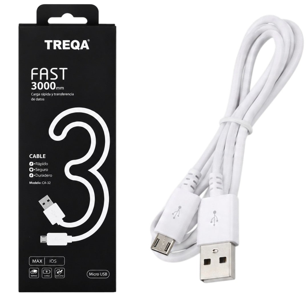 Cable 3m Micro Usb A Usb Carga Rápida Para Celular Treqa