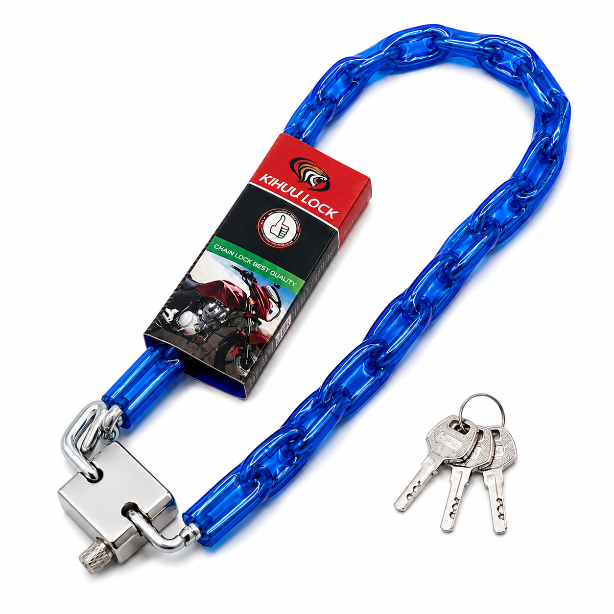 Cadena Con 3 Llaves Para Moto o Bici Linga 100cm Enfundada Candado Azul