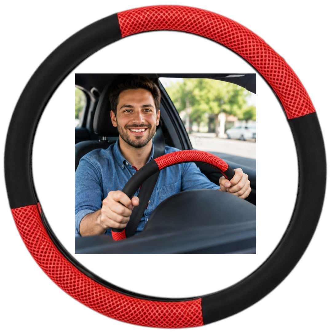 Funda Para Volante De Auto 38cm Universal Goma Dura Resistente Rojo