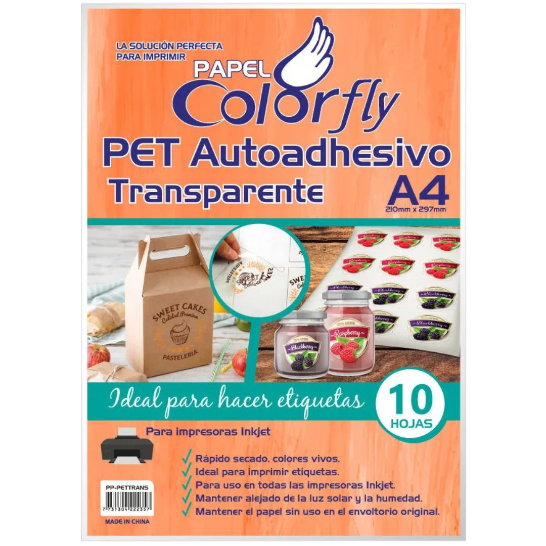 Papel Pet Etiquetado Transparente Autoadhesivo Paquete Etiquetas X10u