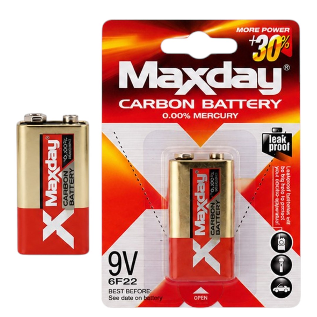 Pila Maxday 9V De Carbón Batería Rectangular 6F22