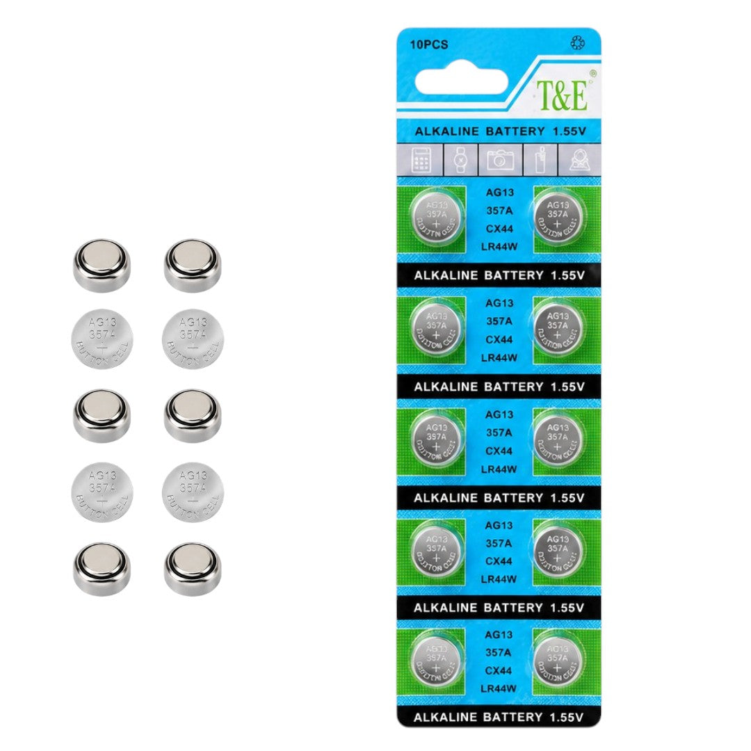 Pilas AG13 LR44 x10 1.55V Tira Batería Botón Reloj Calculadoras