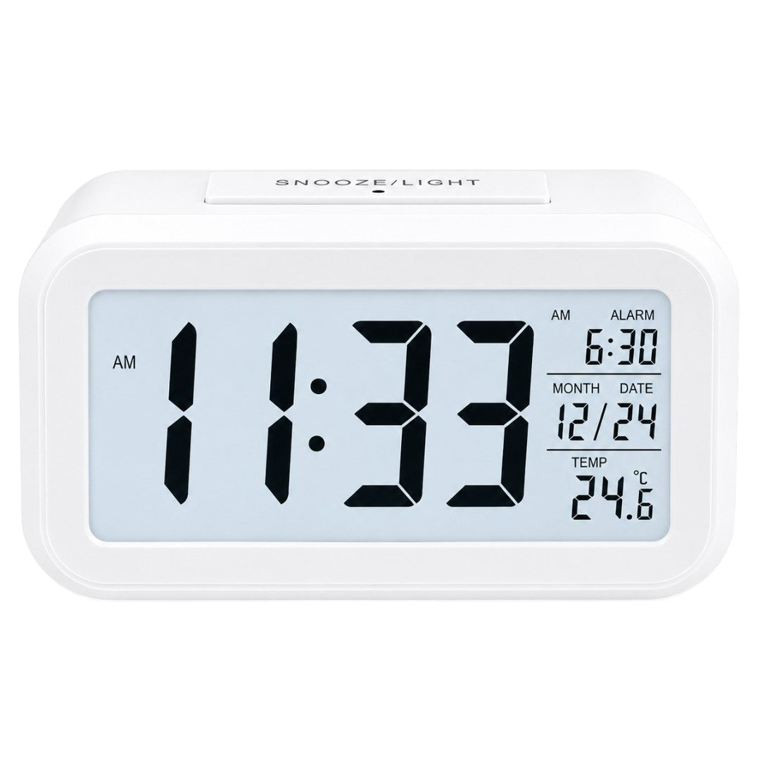Reloj Despertador Alarma Fecha Y Temperatura Display De Mesa Blanco