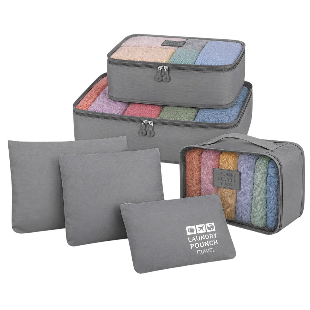 Set 6 Bolsas Organizadoras De Ropero Viaje Impermeable Gris