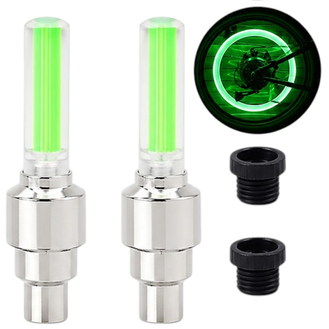 Set Luz Neón x2 Bici Moto Válvula Rueda Con Pilas Verde