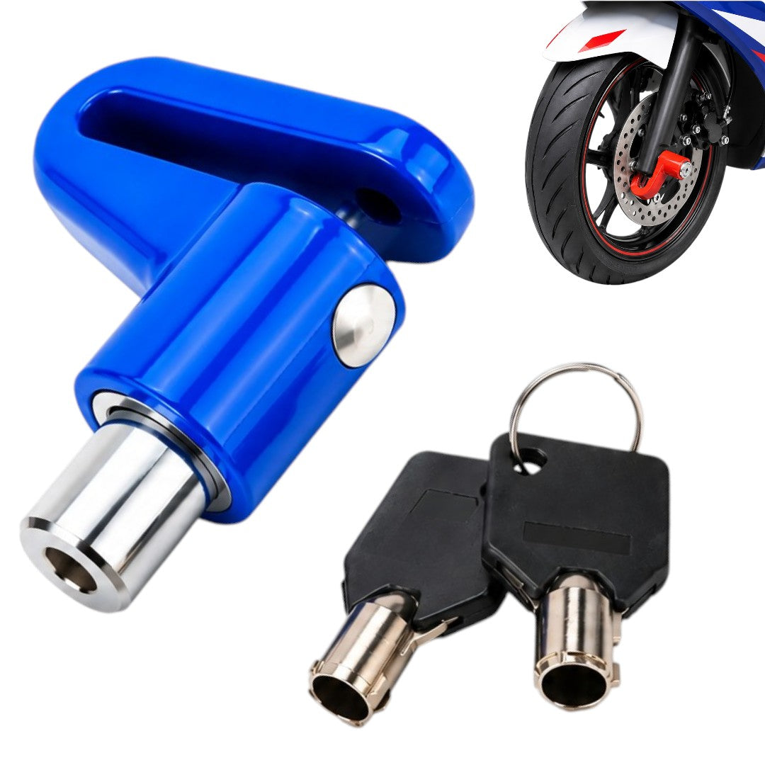 Tranca Para Moto De Freno Disco Bici Candado Traba Seguridad Llave Azul