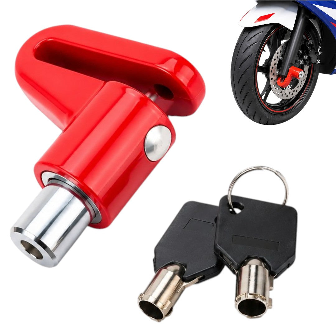 Tranca Para Moto De Freno Disco Bici Candado Traba Seguridad Llave Rojo