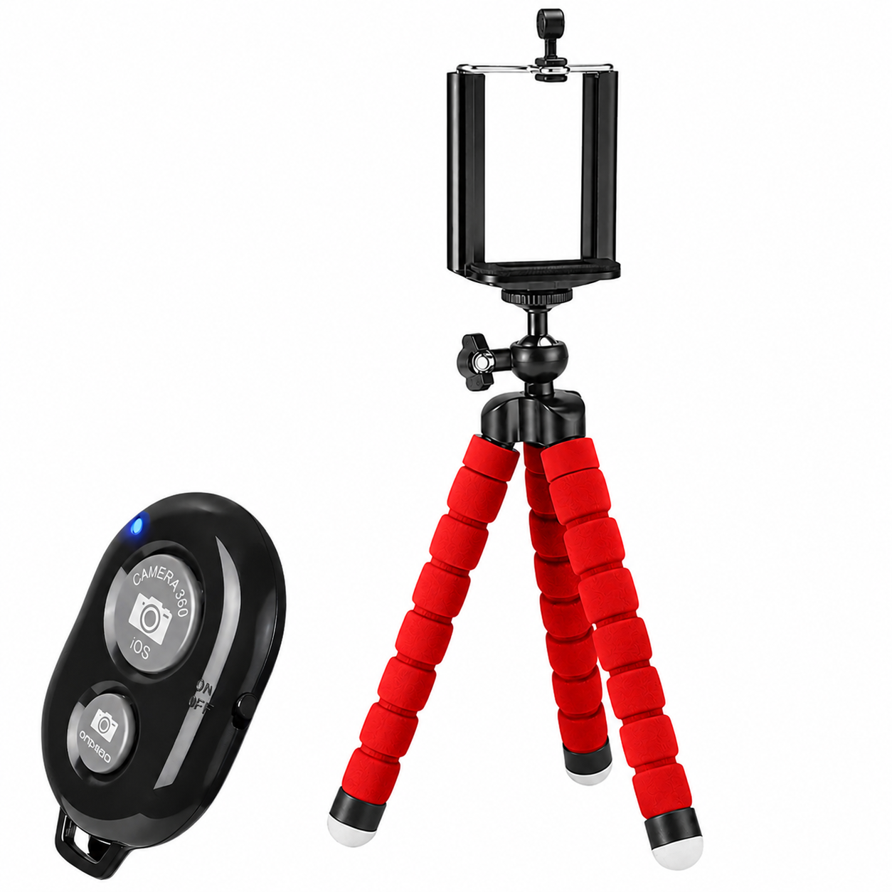 Tripode Spider + Soporte Celular + Control Bluetooth Clic Selfie Rojo