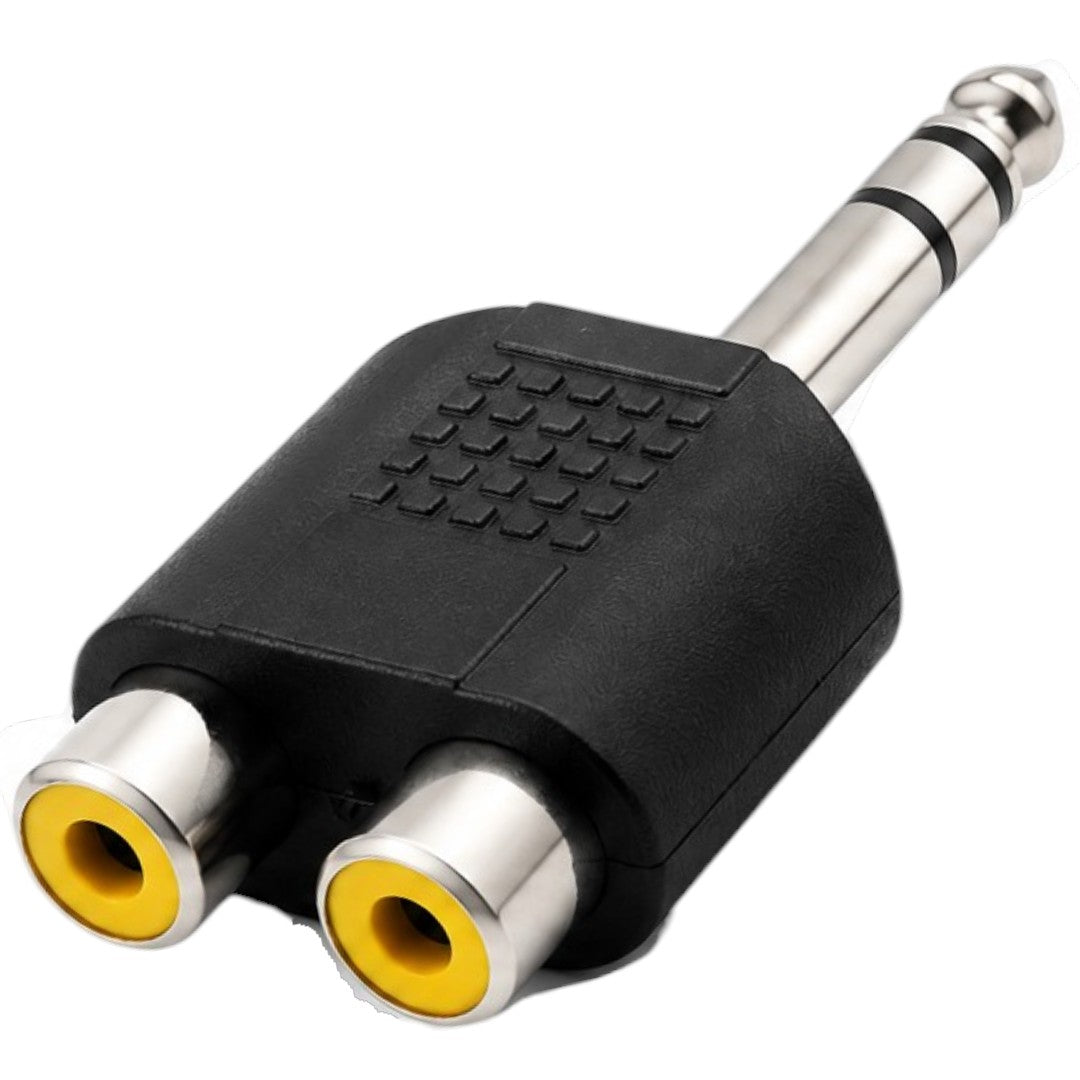Adaptador 2 RCA Hembra a 1 Plug 1/4 Macho Stereo Audio Video Conector