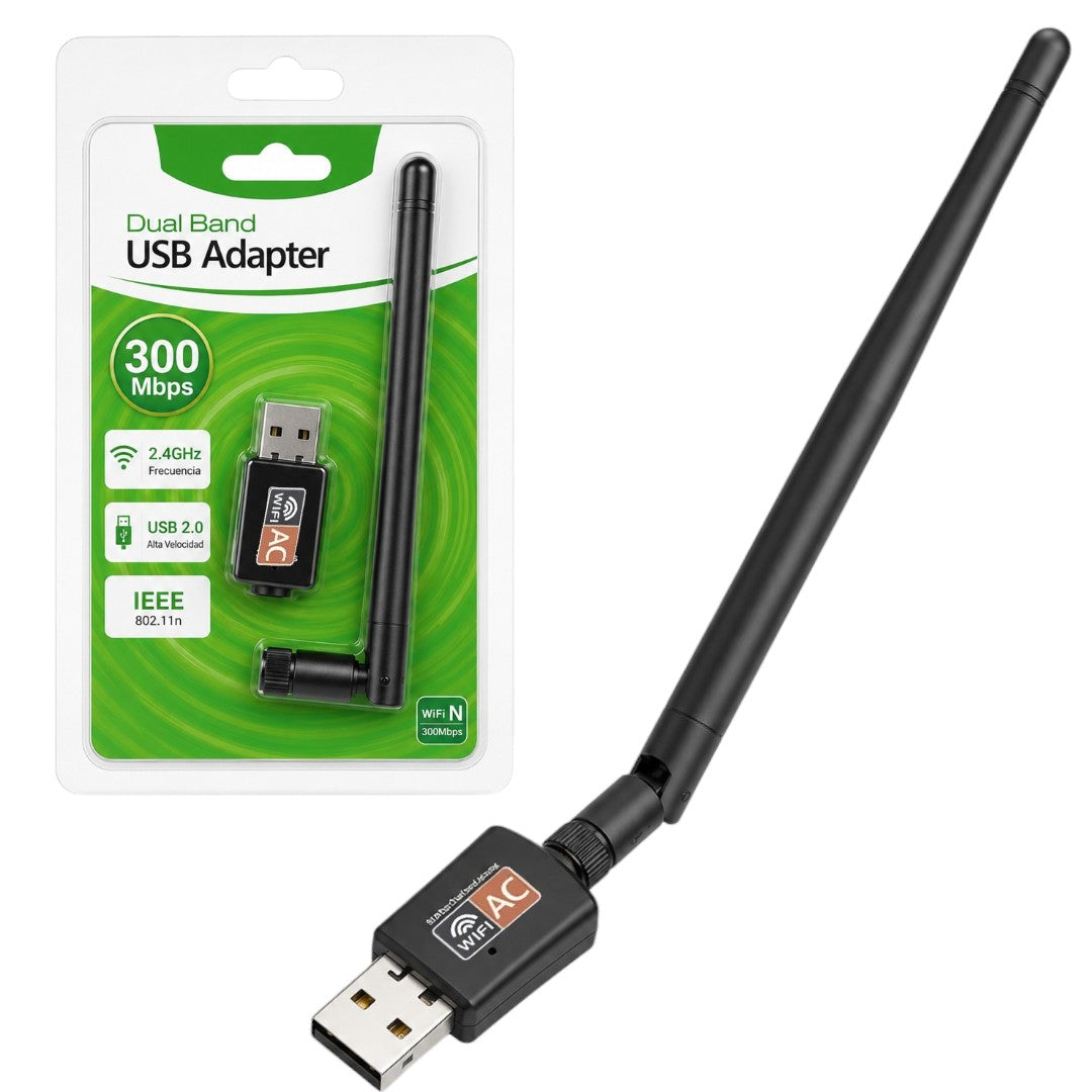Adaptador Wifi con Antena Usb 300 Mbps 5 DBI Inalámbrico Mini Pc Netbook