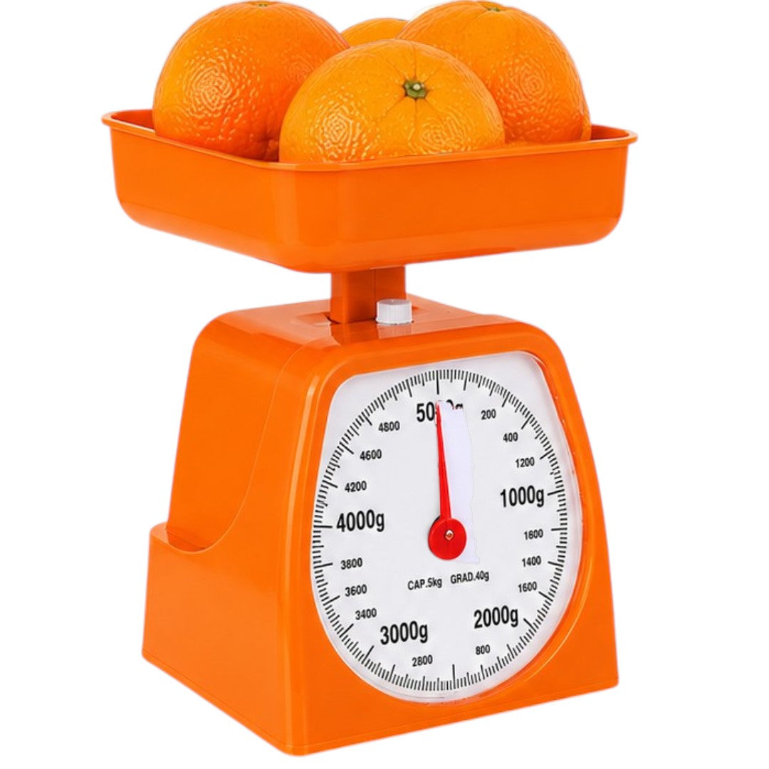 Balanza Aguja De Cocina Analógica 5kg Con Bandeja Precisión 40g Naranja