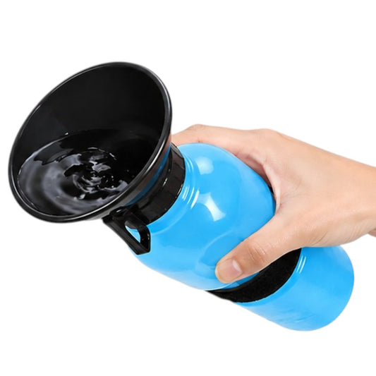 Bebedero Portátil Para Perros 500ml Botella Con Plato Azul