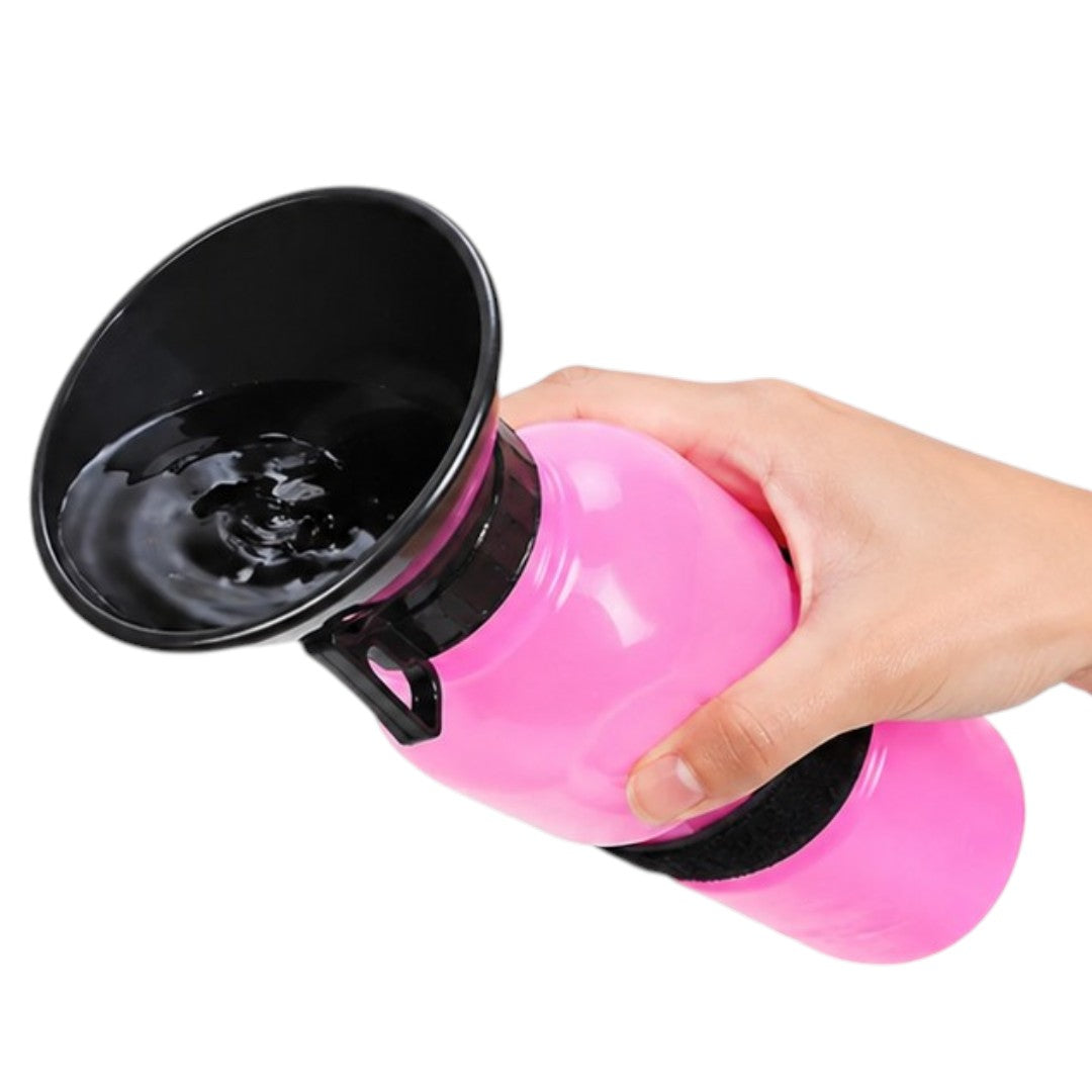 Bebedero Portátil Para Perros 500ml Botella Con Plato Rosa