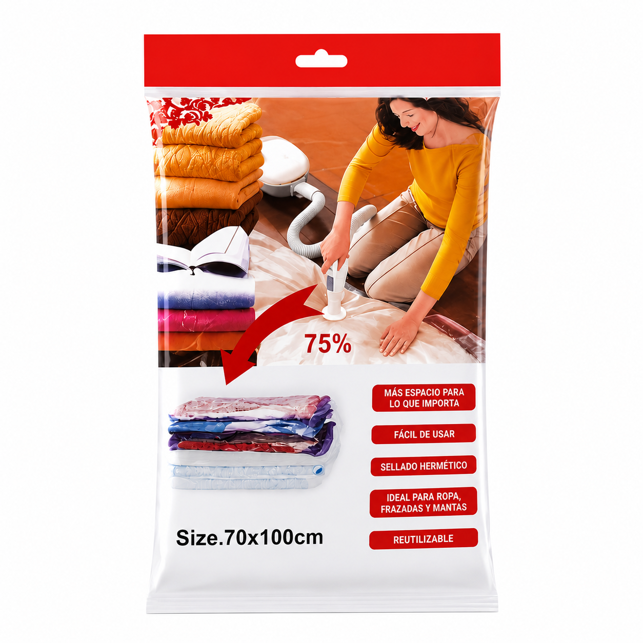 Bolsa al Vacío 100x70cm Guarda Ropa Frazadas Mantas Organizadora