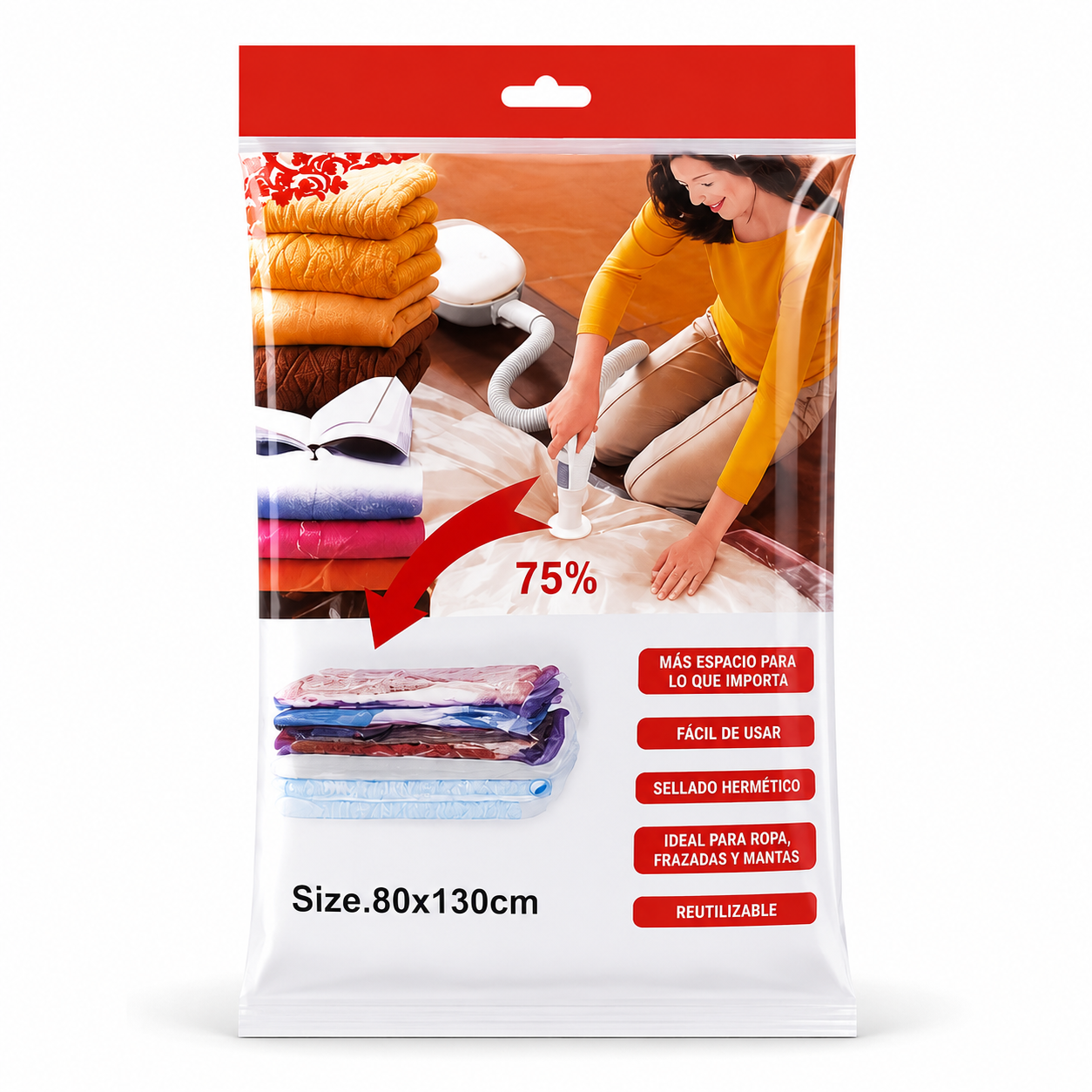 Bolsa al Vacío 130x80cm Guarda Ropa Frazadas Mantas Organizadora