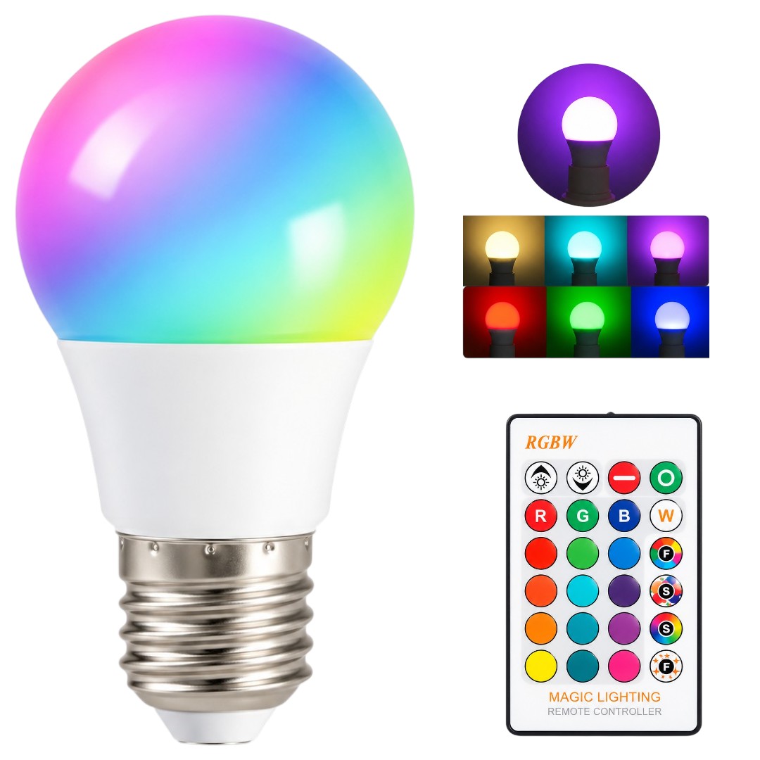 Bombilla LED RGB 3W Multicolor Con Control Remoto Rosca E27