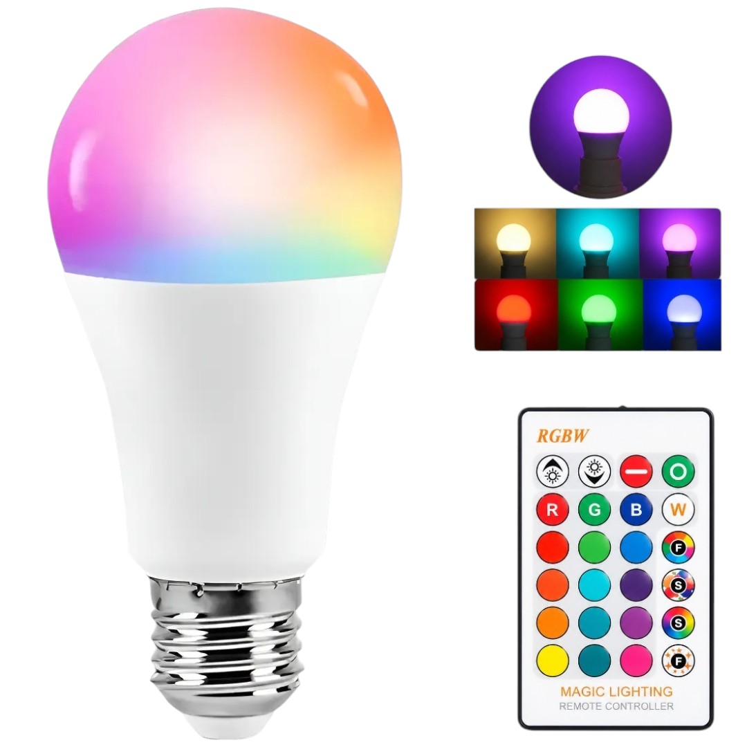 Bombilla LED RGB 7W Multicolor Con Control Remoto Rosca E27