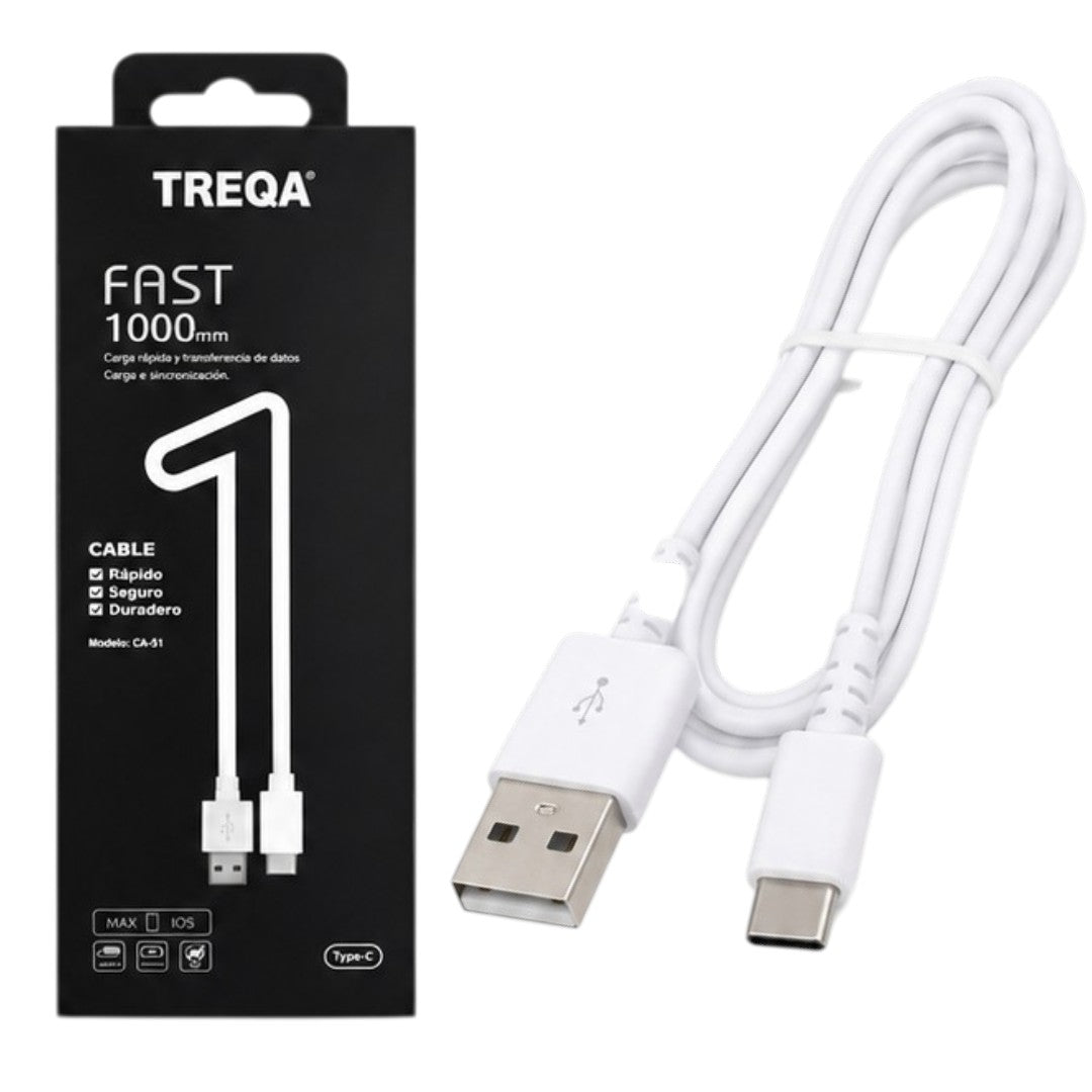 Cable 1m Tipo C A Usb Carga Rápida Para Celular Treqa