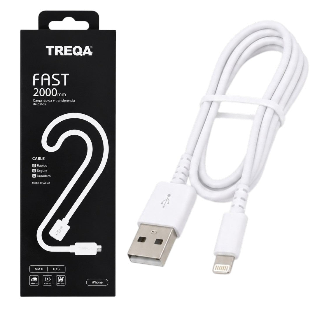 Cable 2m Compatible Con Iphone Carga Rápida Para Celular Treqa