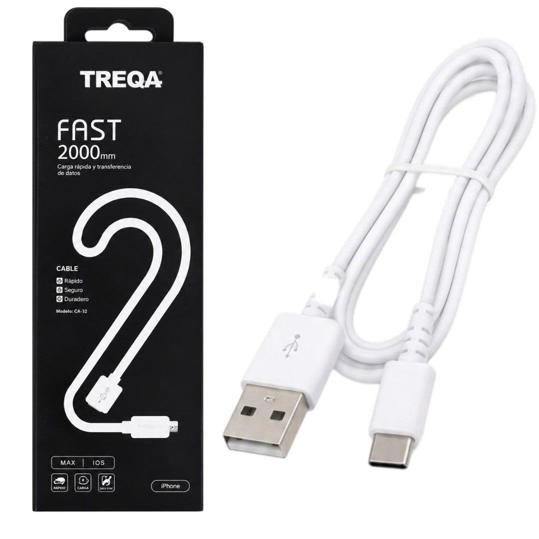 Cable 2m Tipo C A Usb Carga Rápida Para Celular Treqa