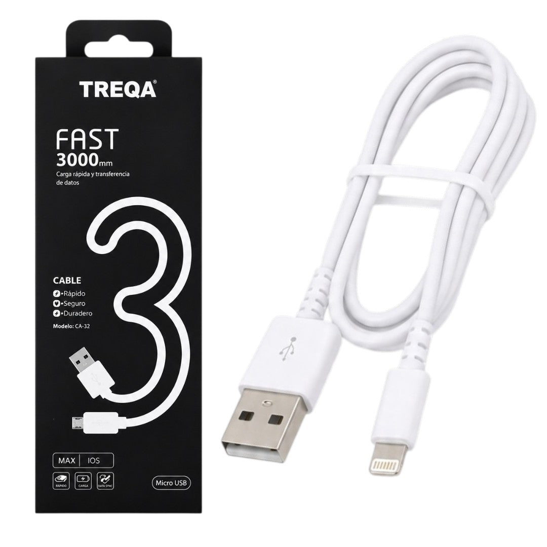 Cable 3m Compatible Con Iphone Carga Rápida Para Celular Treqa