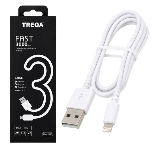 Cable 3m Compatible Con Iphone Carga Rápida Para Celular Treqa