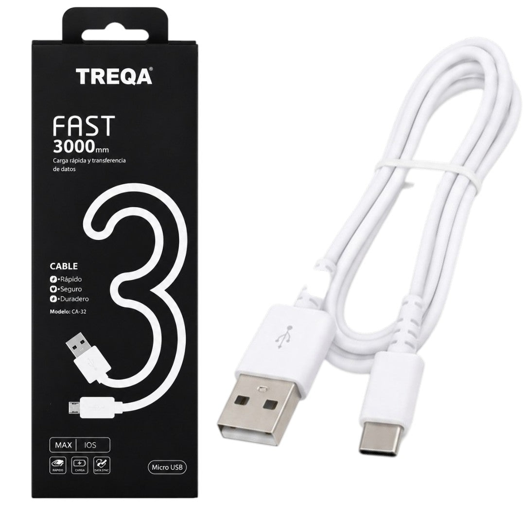 Cable 3m Tipo C A Usb Carga Rápida Para Celular Treqa