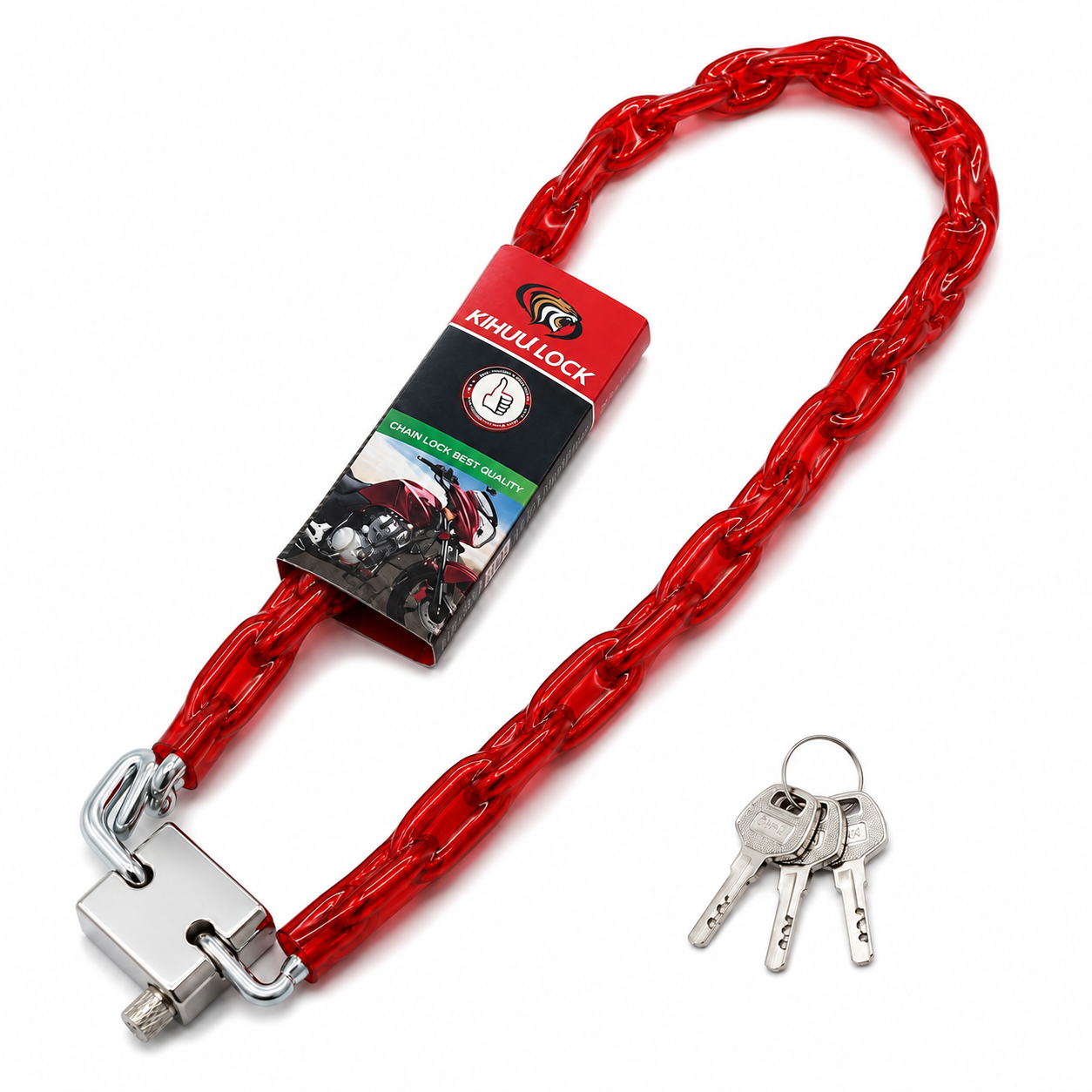 Cadena Con 3 Llaves Para Moto o Bici Linga 100cm Enfundada Candado Rojo