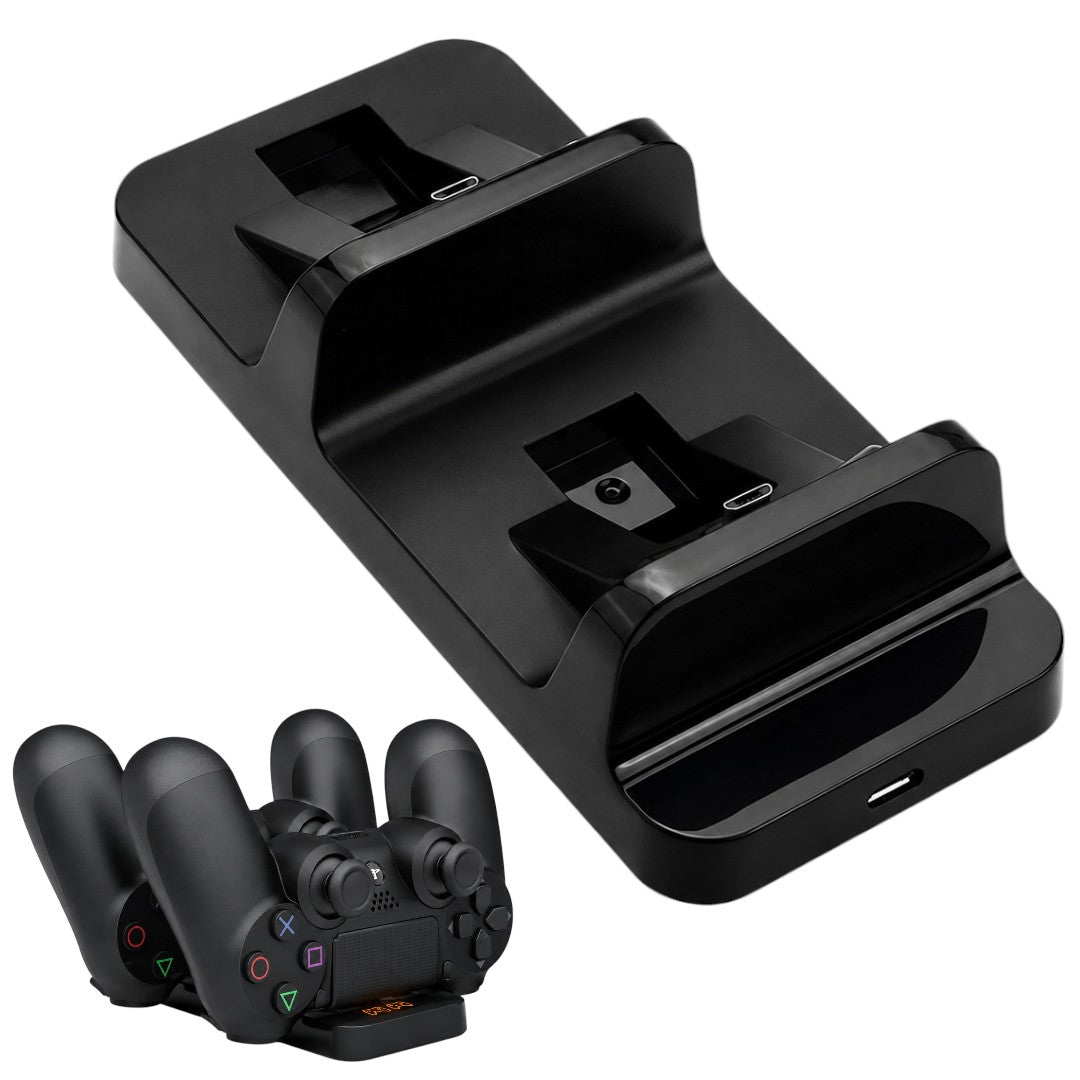 Cargador De Joystick Ps4 Base Horizontal Doble Dock Control Y Cable Usb