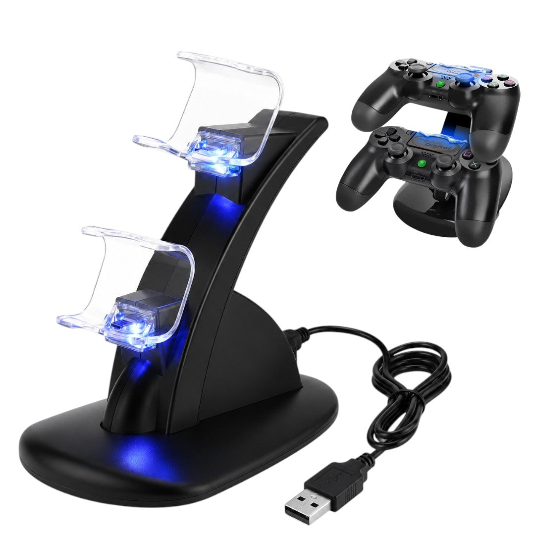 Cargador De Joystick Ps4 Base Vertical Doble Dock Control Y Cable Usb