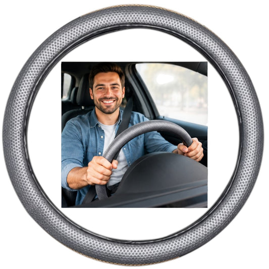 Funda Para Volante De Auto 38cm Universal Goma Dura Resistente Gris