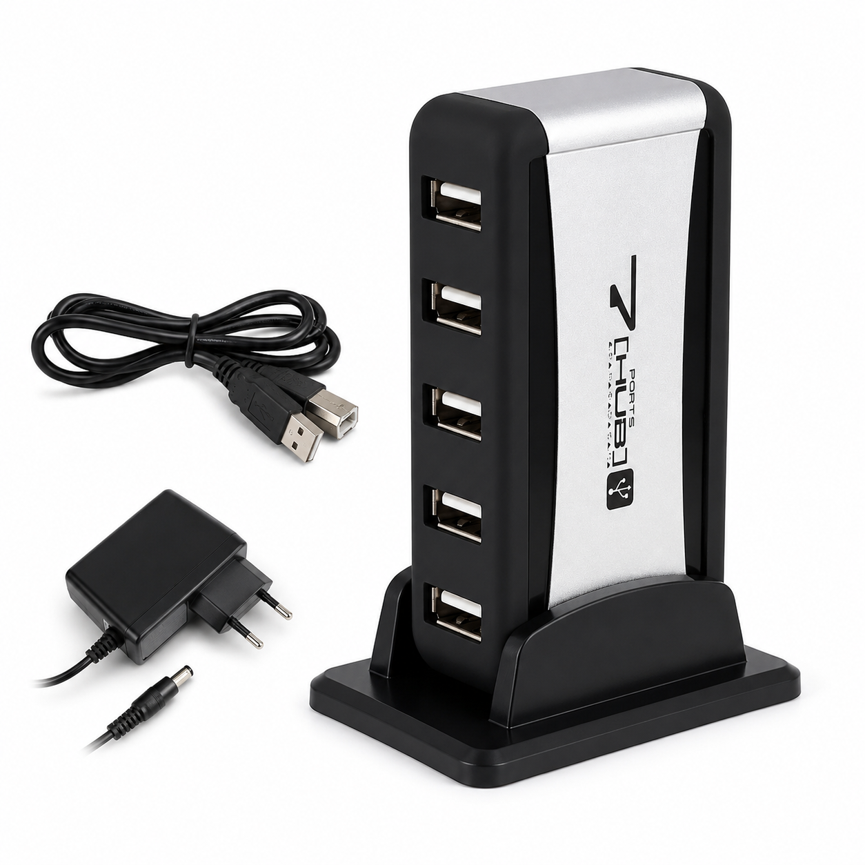 Hub 7 Puertos Con Alimentación Cargador Entradas Usb Pc