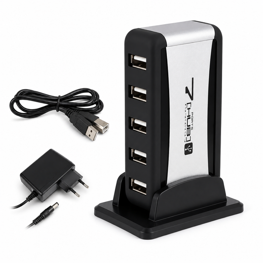 Hub 7 Puertos Con Alimentación Cargador Entradas Usb Pc