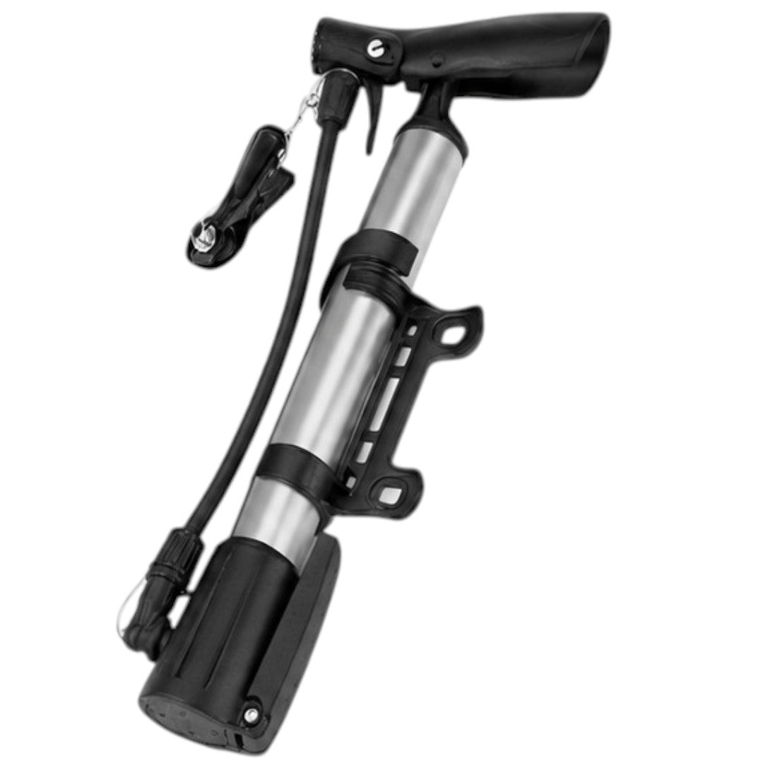 Inflador Manual Para Bicicleta Moto Auto Bomba Con Adaptadores Gris