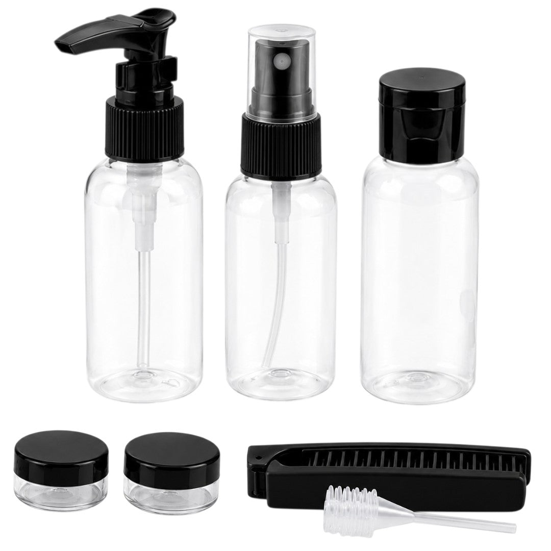 Kit Frascos De Viaje Recargables x8 Para Shampoo Perfume Y Cosméticos Negro