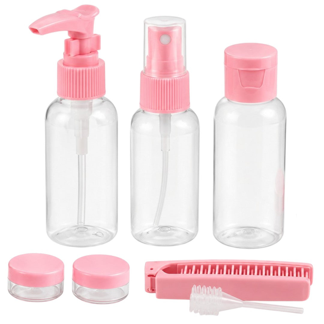 Kit Frascos De Viaje Recargables x8 Para Shampoo Perfume Y Cosméticos Rosado
