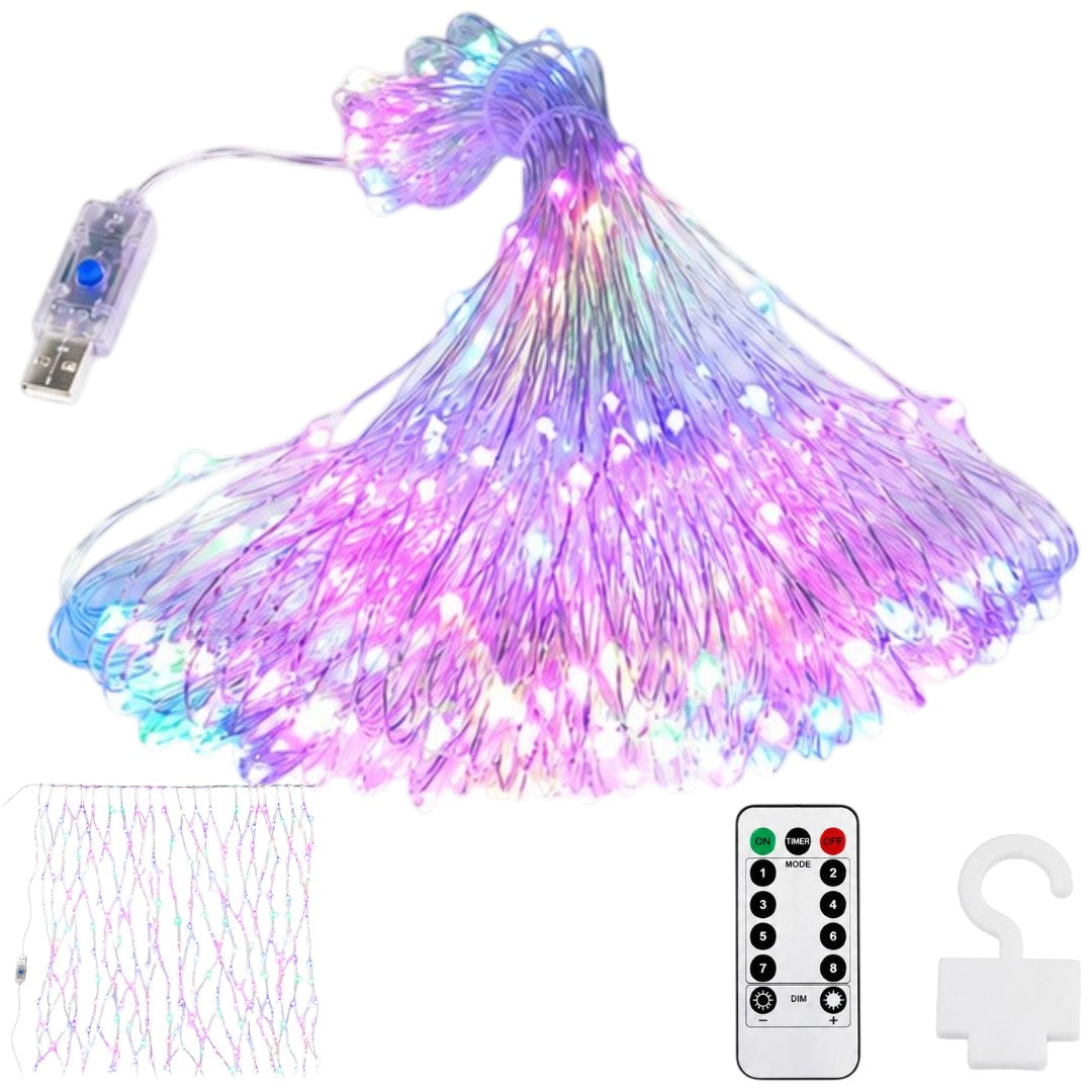 Luces Cortina 3x3 Metros RGB 300 LED USB Con Control Y Ganchos