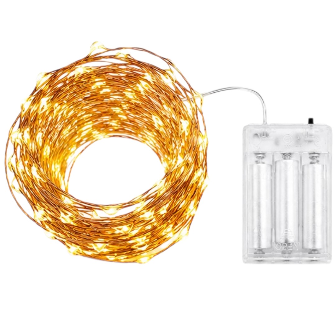 Luciérnaga 5m A Pilas 50 Led Guía Luz Cálida Luces