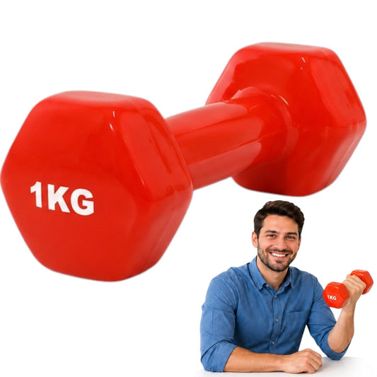 Mancuerna Pesa 1kg Cubierta De Goma Neopreno Fitness Gym Roja