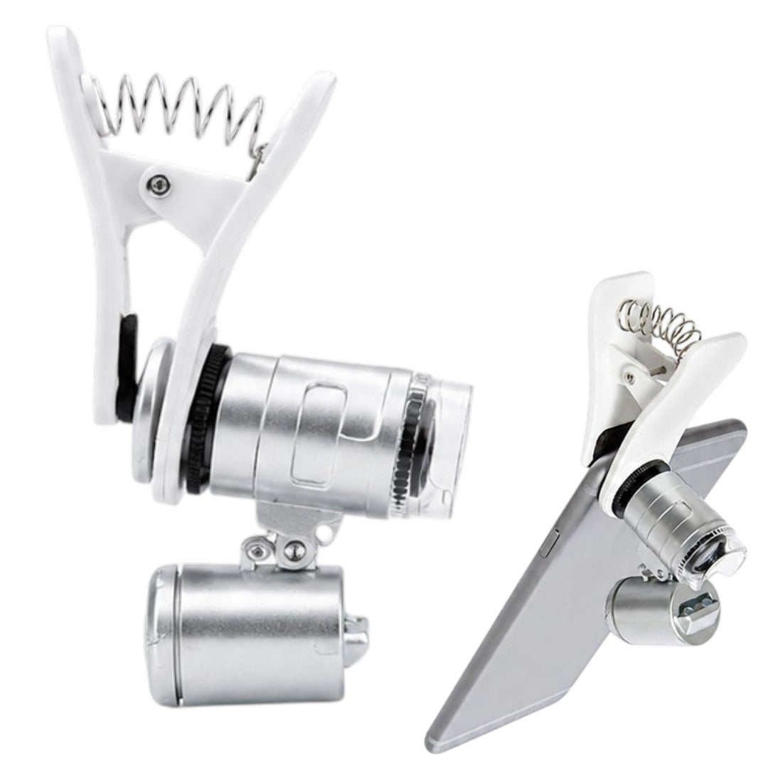 Microscopio Zoom 60X Con LED Para Celular Clip