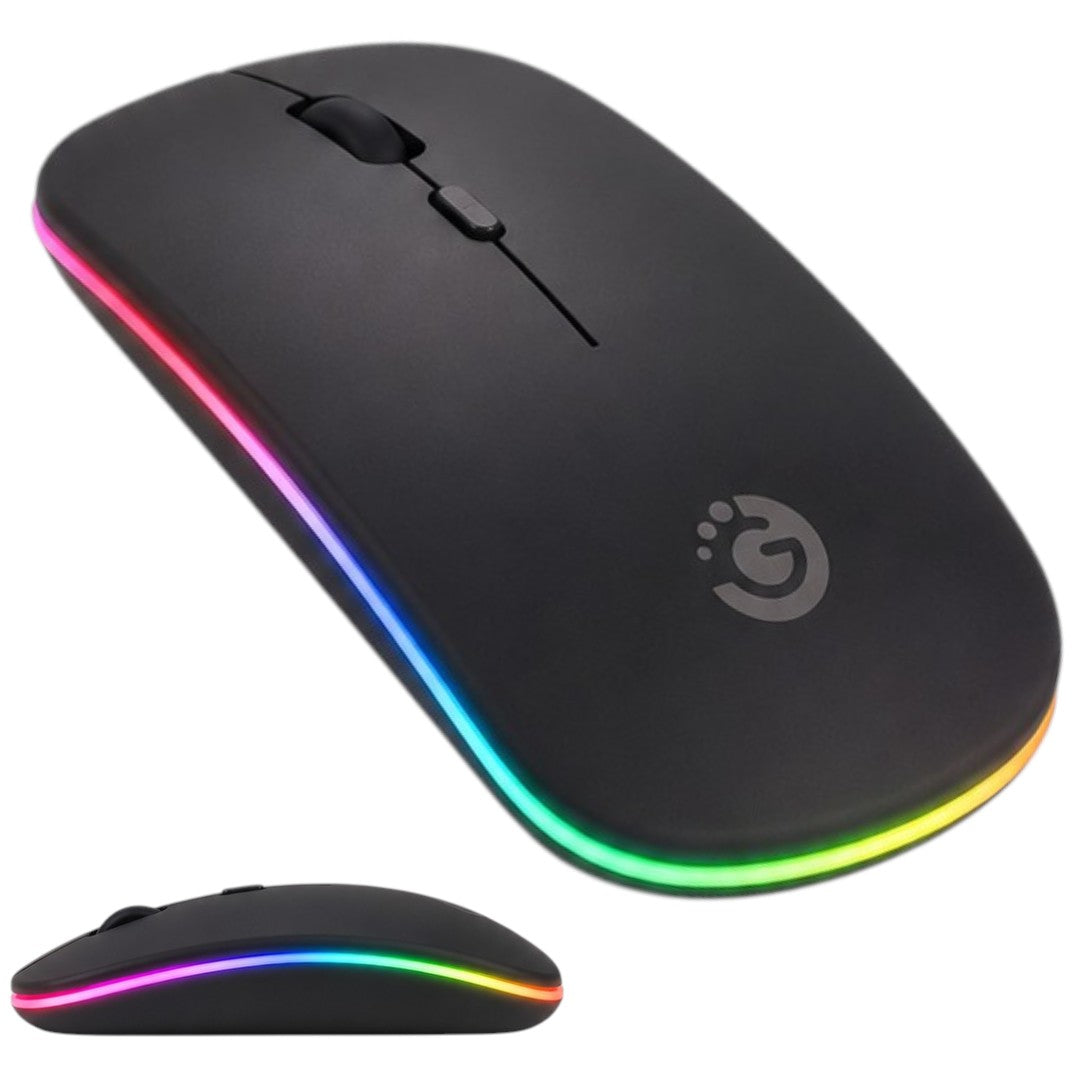 Mouse Inalámbrico RGB Ergonómico Recargable Fino PC Laptop GoldTech