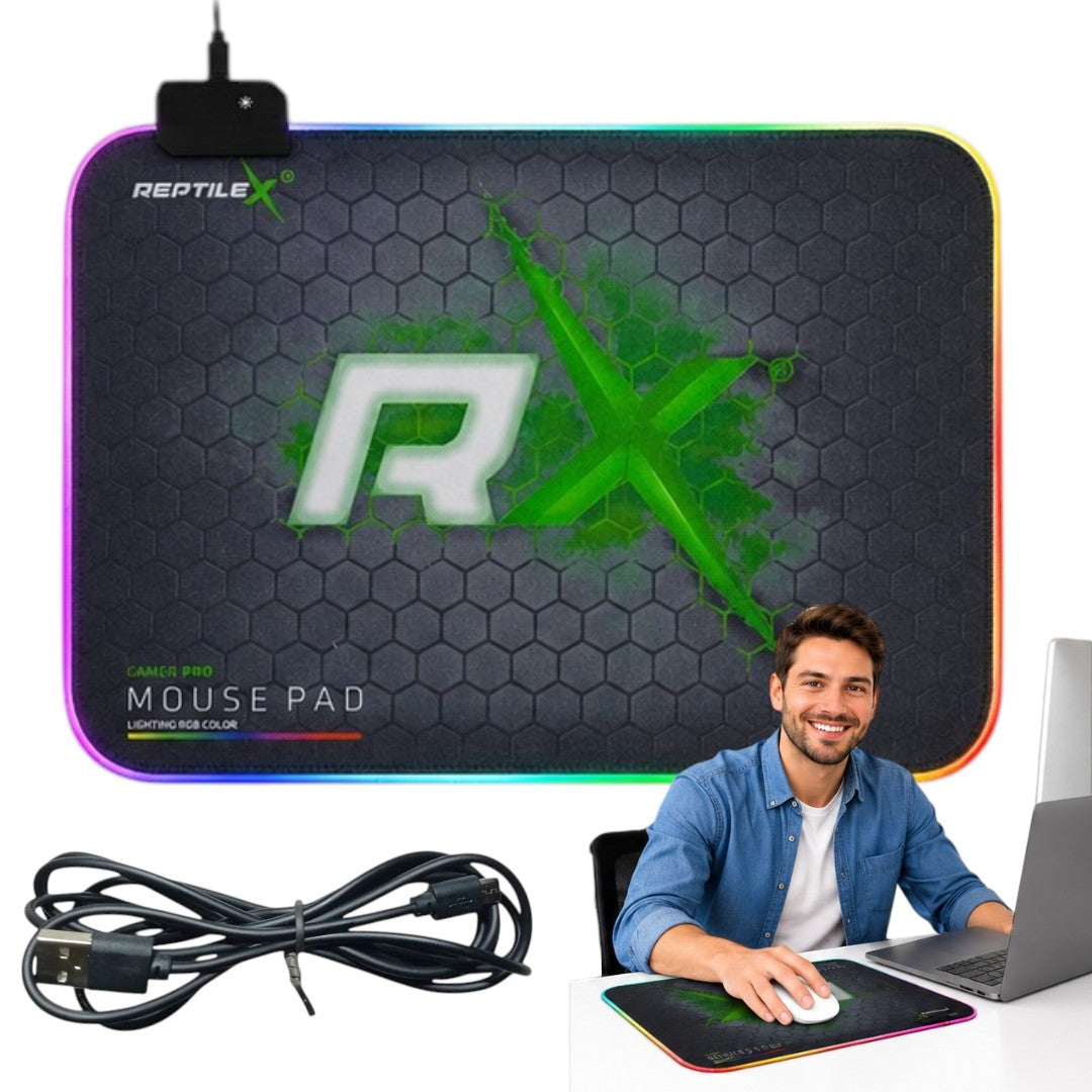 Mouse Pad RGB Usb Reptilex Gamer 35x25cm Con Luz LED Multicolor