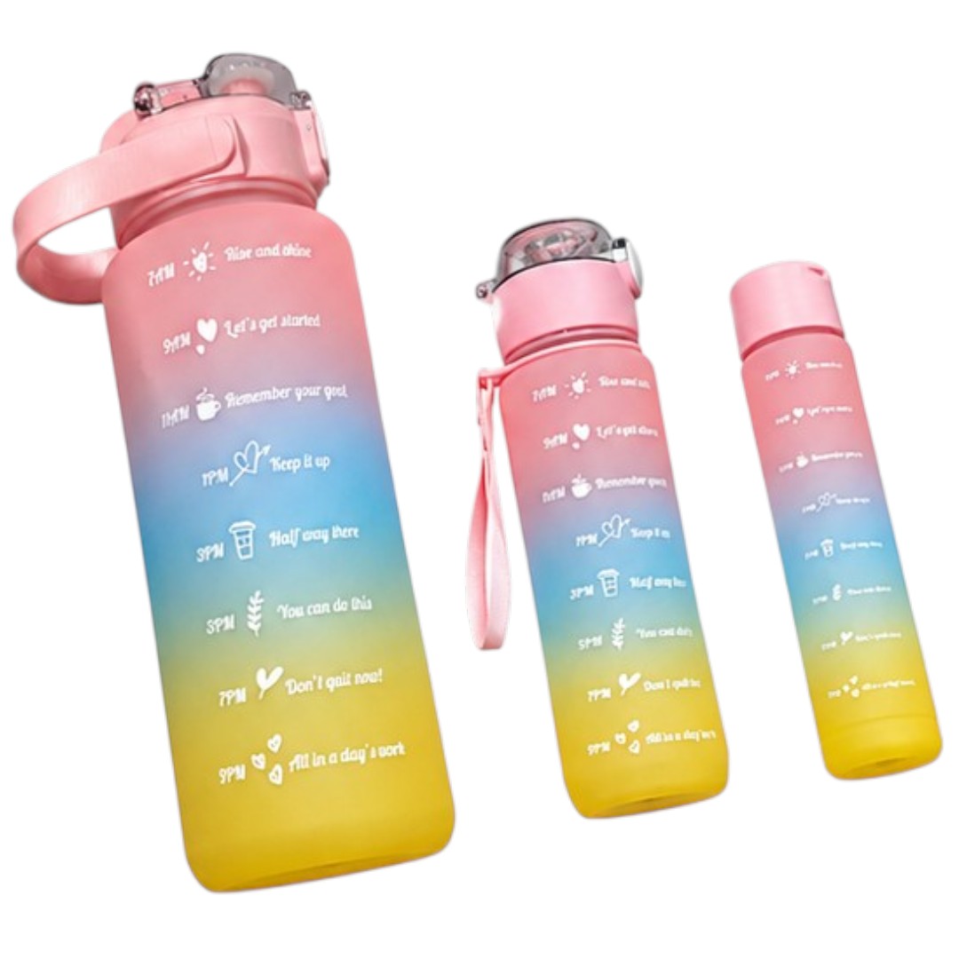Pack 3 Botellas Motivacionales 2L 900ml 500ml Deportivas A1