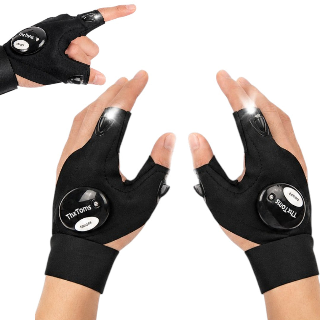 Pack Guantes Con Luz Linterna Para Trabajo Led a Pila el Par