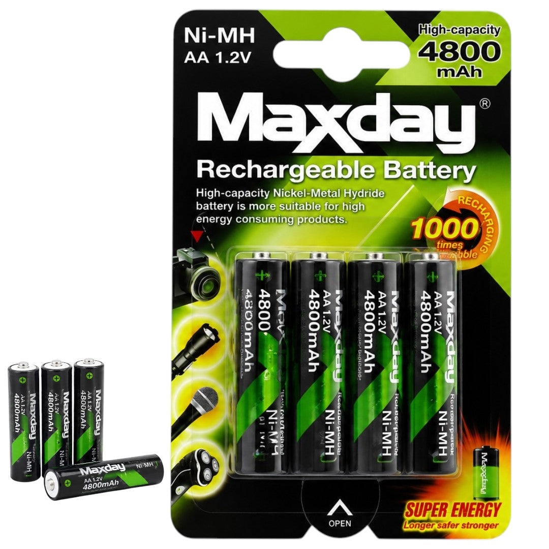 Pack x4 Pilas AA Recargable 4800mah Maxday