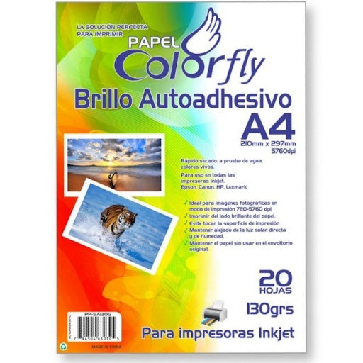 Papel Fotográfico X20 Autoadhesivo Colorfly A4 Imprimible