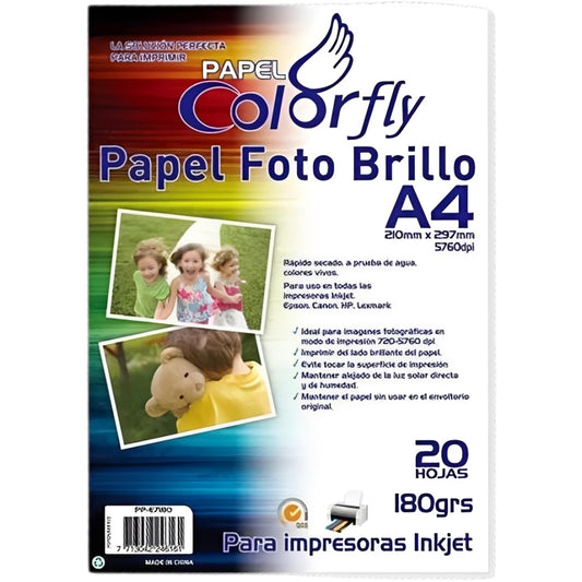 Papel Fotográfico X20 Colorfly A4 Imprimible Fotográfica 180g