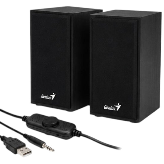Parlantes Genius USB Controlador Volumen Estéreo De Madera Para PC Negro